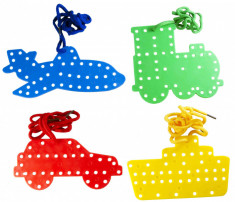 Figurine masini cu perforatii si snur,plastic,multicolor,4 bucati set foto