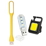 Cumpara ieftin Set iluminare multifunctional compact , lampa USB flexibila galbena 16.8 cm + mini lampa USB 3 LED + lanterna COB 800lm reincarcabila Type-C cu magnet