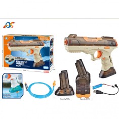 Pistol cu apa 2in1 pentru copii Flippy, 2 Rezervoare de 75 si 300 mL, Reglabil, material ABS/silicon, Electric, Baterie, Furtun, Maro foto