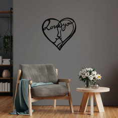 Decoratiune de perete, I Love You, Metal, Dimensiune: 71 x 68 cm, Negru