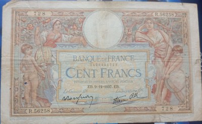 Franța 100 franci/francs 1937 seria R.56258 foto