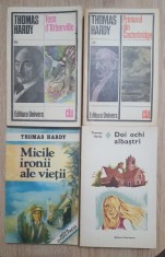 6 titluri Thomas Hardy: Tess d&#039;Uberville *Primarul din Casterbridge *Mici ironii ale vieții *Doi ochi albaștri *Pădureanul *&Icirc;ntoarcerea băștinașului