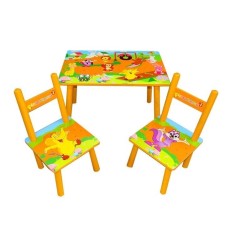 Set masuta cu doua scaune pentru copii, din MDF, portocaliu, 59x39x40 cm
