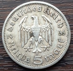 (A743) MONEDA DIN ARGINT GERMANIA - 5 MARK 1935, LIT. A, PAUL VON HINDENBURG