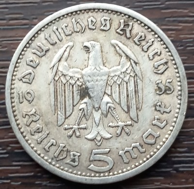 (A743) MONEDA DIN ARGINT GERMANIA - 5 MARK 1935, LIT. A, PAUL VON HINDENBURG foto