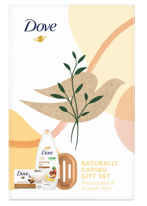 Set Dove Naturally Nourishing: Savoniera de bambus + Sapun Crema Purely Shea Butter, 90g + Gel De Dus Nourish Oil &amp; Care, 250 ml