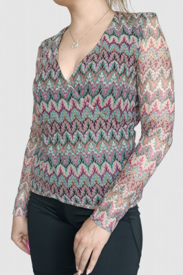 Bluza de dama cu imprimeu zig zag si decolteu in V, multicolor, S foto