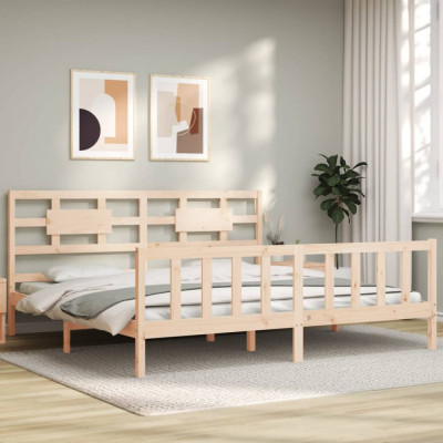 vidaXL Cadru pat cu tăblie 200x200 cm, lemn masiv de pin foto