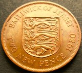 Cumpara ieftin Moneda exotica 2 NEW PENCE - JERSEY, anul 1980 * cod 1259, Europa