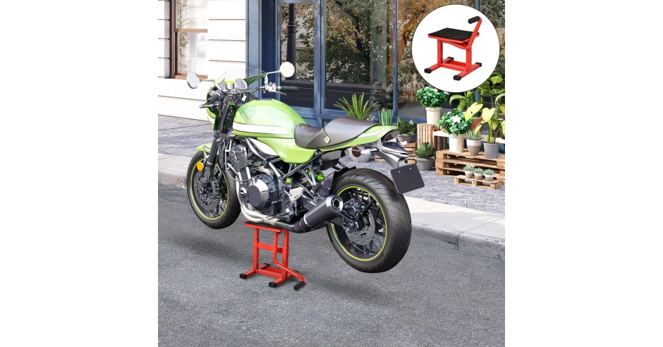Béquille élévatrice Moto HOMCOM - Capacité 150 Kg, Hauteur Réglable 29,5-41 Cm, Plateforme Caoutchouc Antidérapant, Acier Rouge