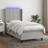 Gossi pat cu arcuri, saltea si led, gri deschis, 90x190 cm, textil