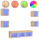 Cumpara ieftin Unitati de perete TV cu LED-uri, 7 piese, stejar sonoma, lemn