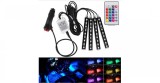 Kit iluminare ambientala auto banda LED RGB, interior masina, 4 benzi, 48 leduri, senzor muzica, multicolor, 12V, cu telecomanda