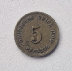 Germania 5 Pfennig 1900 J moneda din cupru km # 11 tiraj mic