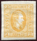 1865 , Lp 15 c , Cuza 2 Parale portocaliu / hartie vargata - MLH