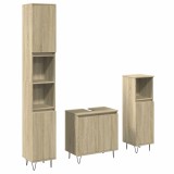 Cumpara ieftin Set mobilier de baie, 3 piese, stejar sonoma, lemn prelucrat