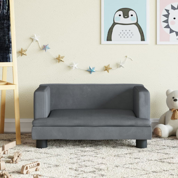 Canapea pentru copii, gri &icirc;nchis, 60x40x30 cm, catifea GartenMobel Dekor