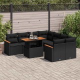 VidaXL Set mobilier grădină perne 9 piese negru poliratan/lemn acacia 3327464