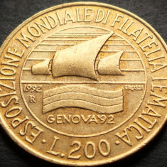 Moneda COMEMORATIVA 200 LIRE - ITALIA, anul 1992 *cod 4430 B - FILATELIA