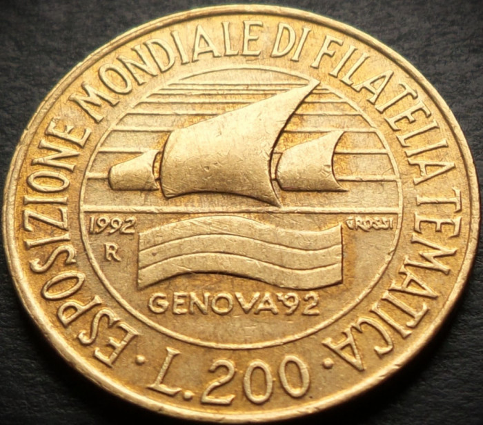 Moneda COMEMORATIVA 200 LIRE - ITALIA, anul 1992 *cod 4430 B - FILATELIA