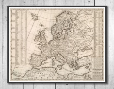 Harta Europa decorativa vintage de perete, anul 1718, print, reproducere foto