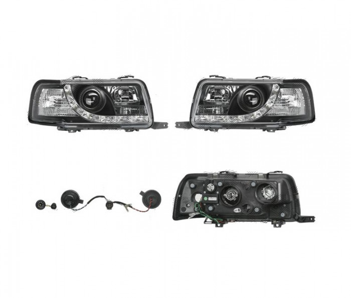 Set faruri tuning AUDI 80 (B4), 09.1991-12.1996, Taiwan, partea stanga+dreapta, pozitie pe LED;tip bec H1+H1; manual/electric; negru, transparent; fa