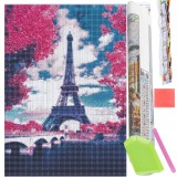 Set de broderie cu diamante 5D, 30x40cm, model Paris in roz Household NewTrend