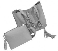 Set elegant geanta dama + plic din piele, culoare gri foto