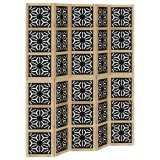Cumpara ieftin Paravan de camera, 5 panouri, maro/negru, lemn masiv paulownia