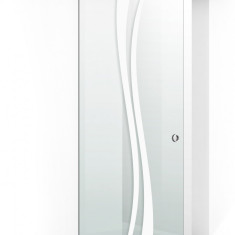 Usa glisanta Boss ® model Play alb, 95x215 cm, sticla 8 mm Gri securizata, culisanta in ambele directii