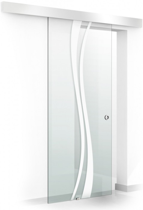 Usa culisanta Boss &reg; model Play alb, 60x215 cm, sticla 8 mm Gri securizata, glisanta in ambele directii