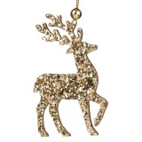 Ornament Brad Crăciun, Model Cerb, Glitter Auriu, 8cm, Lemn, Oem