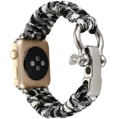 Curea iUni compatibila cu Apple Watch 1/2/3/4/5/6/7, 40mm, Elastic Paracord, Rugged Nylon Rope, Black and White foto