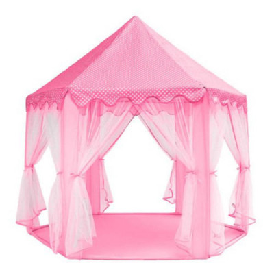 Cort de joaca pentru copii, hexagonal, cu perdele, roz, 135x135x140 cm GartenVIP DiyLine foto