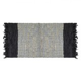 Covoraș Decorativ, Model Monocrom, Franjuri, Piele Artificială, Negru Gri Bej, 110x60cm