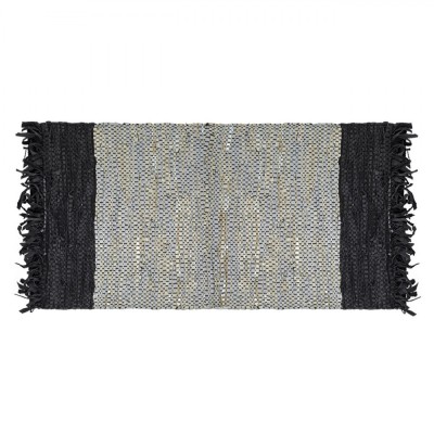 Covoraș Decorativ, Model Monocrom, Franjuri, Piele Artificială, Negru Gri Bej, 110x60cm foto