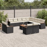 vidaXL Set mobilier de grădină cu perne, 14 piese, negru, poliratan 3226532