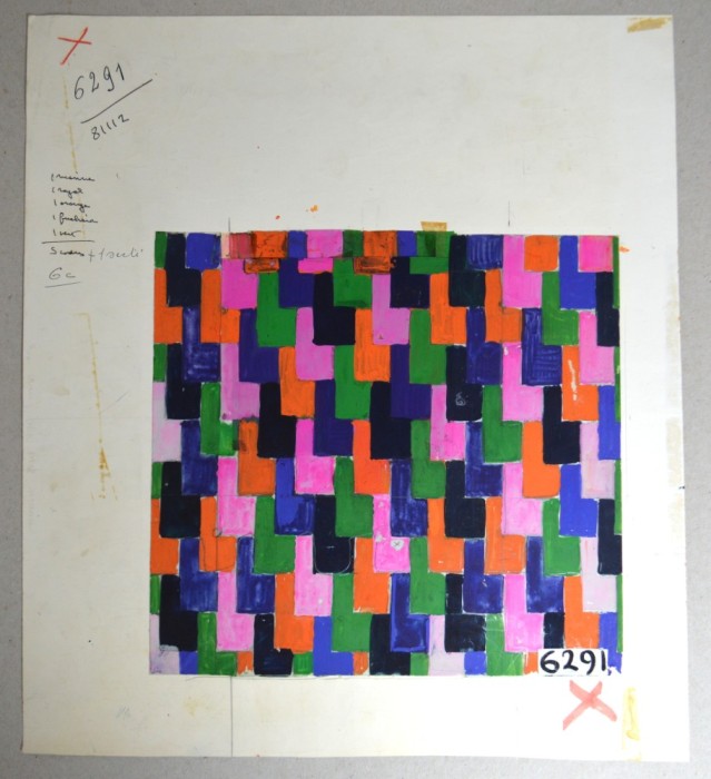 Design model abstract pentru imprimeuri textile tempera cca 1970