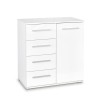 Comoda dormitor HM Lima KM2, Pal Melaminat, cu o usa, 4 sertare, cant ABS, alb
