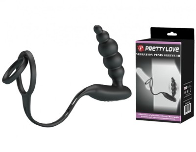 Inel Penis cu Stimulator Anal Pretty Love, 12 Moduri Vibratii, Silicon, USB, Negru foto