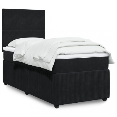 Gossi pat box spring cu saltea, negru, 80x200 cm, catifea foto