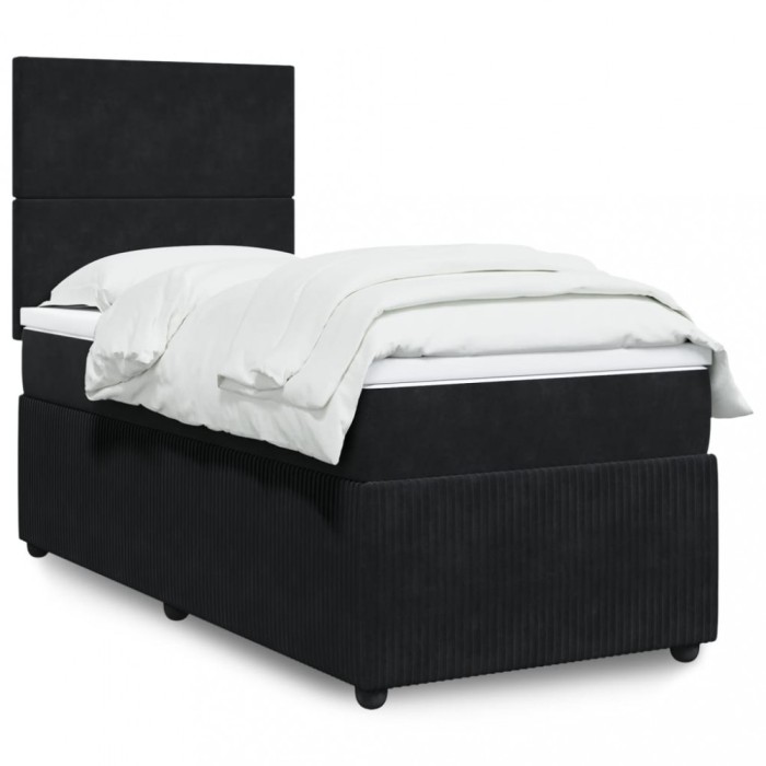 Gossi pat box spring cu saltea, negru, 80x200 cm, catifea