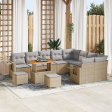 Set de canapea de grădină vidaXL cu 12 piese și perne Bej Ratan Acacia, Set de dining de grădină vidaXL cu 3 piese și perne Bej Ratan Acacia