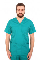 Halat medical verde unisex cu anchior in forma V cu trei buzunare aplicate XS foto