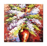 Tablou 3D vaza cu flori stilizate pictat manual, 50x50cm ulei pe panza, Valentin Pop