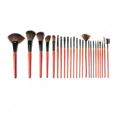 Set pensule make-up, 14 x 24 cm, 24 bucati, maner lemn