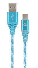 CABLU alimentare si date GEMBIRD, pt. smartphone, USB 2.0 (T) la USB 2.0 Type-C (T), 1m, premium,impletire din bumbac, turcoaz cu insertii albe, &amp;quot;CC-U foto