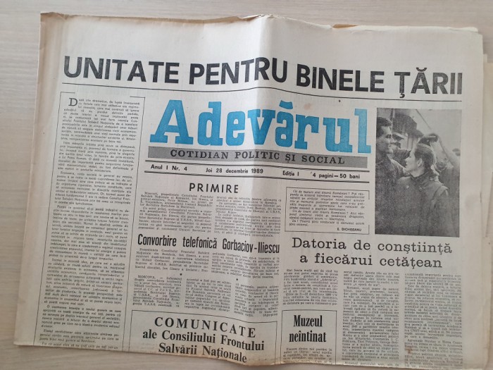 adevarul 28 decembrie 1989-articole si foto revolutia romana