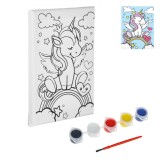 Set Pictură Canvas, Model Unicorn, Dimensiune 20x15cm, Multicolor, Pensulă Inclusă, Oem
