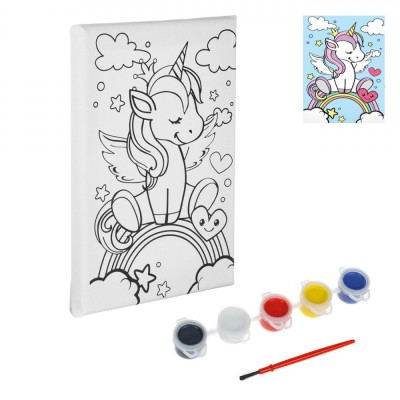 Set Pictură Canvas, Model Unicorn, Dimensiune 20x15cm, Multicolor, Pensulă Inclusă foto